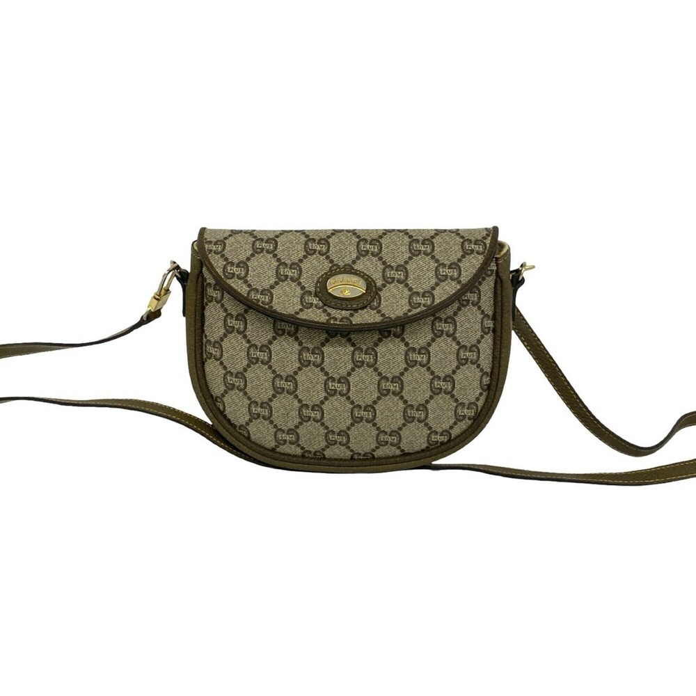 GUCCI Vintage Gucci Plus Logo Pattern Leather Shoulder Bag/Pouch, Brown, 15744